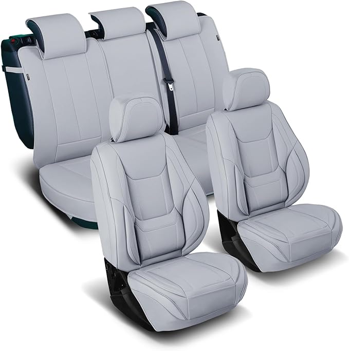 Coverland Custom Fit Car Seat Covers for SUV Compatible with [2024-2026 X2, 2020-2025 Defender 110] Premium Water Resistant Leather Non-Slip Interior Protector [Full Set Gray - Size Chart X59]