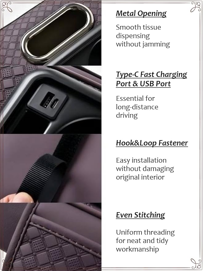 2026 Enhanced Car Center Console Armrest Cushion with USB& Type-C Charging, PU Leather Console Pad with Cup Holders, Storage& Tissue Outlet for Most Vehicles (Flat Version, Red)