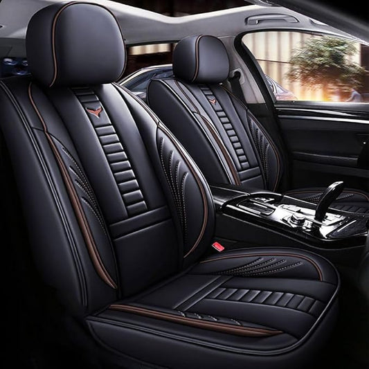 for Chevy Equinox Seat Covers 2005-2026, Full Coverage Customized Car Seat Covers, Premium Leather Waterproof Stain-Resistant Easy to Install (Standard 5 Seats, Black&Coffee)