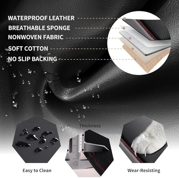 Car Seat Covers Full Set Custom Fit for Mercury Grand Marquis 1995-2011-Luxury Leather with Lumbar Support, Breathable, Waterproof, Anti-Slip, Durable, Easy to Install (Black&Red,Full Set)