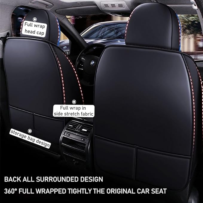 for Chevy Equinox Seat Covers 2005-2026, Full Coverage Customized Car Seat Covers, Premium Leather Waterproof Stain-Resistant Easy to Install (Standard 5 Seats, Black&Blue)