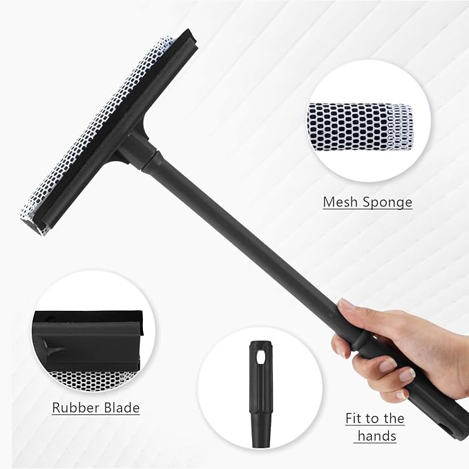 15.9" Window Squeegee for Car,2 in 1 Window Cleaner with Long Stainless Steel Handle,Sponge Car Squeegee for Gas Station, Glass,Shower,Outdoor High Window Cleaning (15.9")