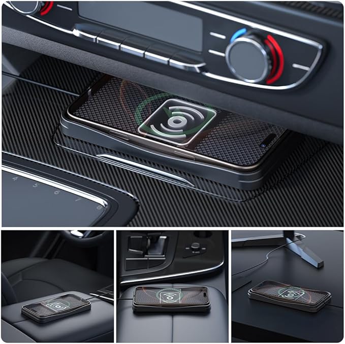 Car Wireless Charger Pad for Ford F-150 Lightning 2022-2025, Type-C/USB 20W Fast Wireless Car Charger Pad Non-Slip Cordless Charging Mat,A-30cm Cable Type-C Plug