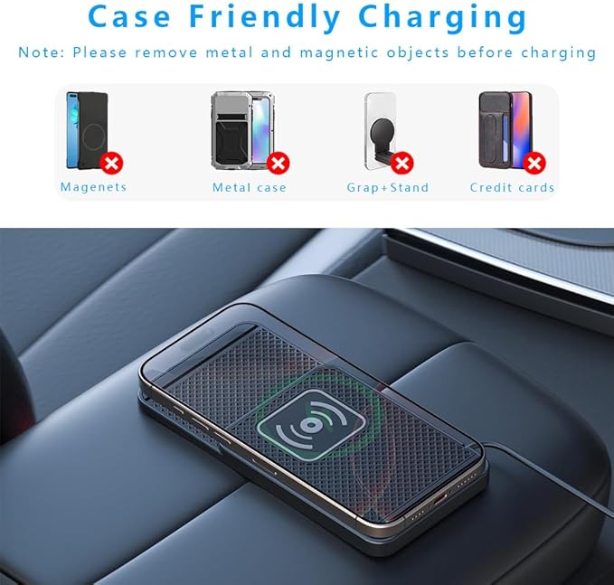 Wireless Charging Pad for Car for Genesis G70 G80 G90 2017-2026, Non-Slip Type C/USB 20W Fast Phone Charging Pad DIY Trim-to-Fit No Interior Damage,B&Type-C