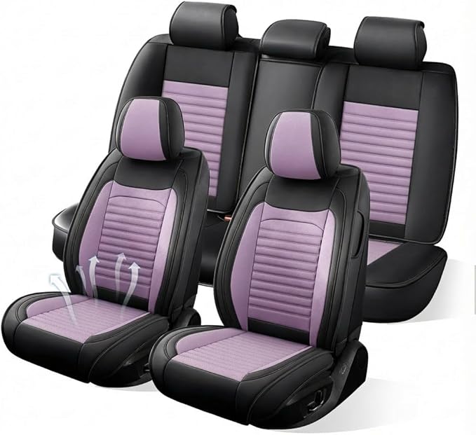 Car Seat Covers Full Set Fit for Toyota Avalon 2001-2022, Premium Faux Leather Car Seat Protector,Breathable Anti-Slip Full Wrapping Edge Seat Covers(Black&Purple,Full Set)