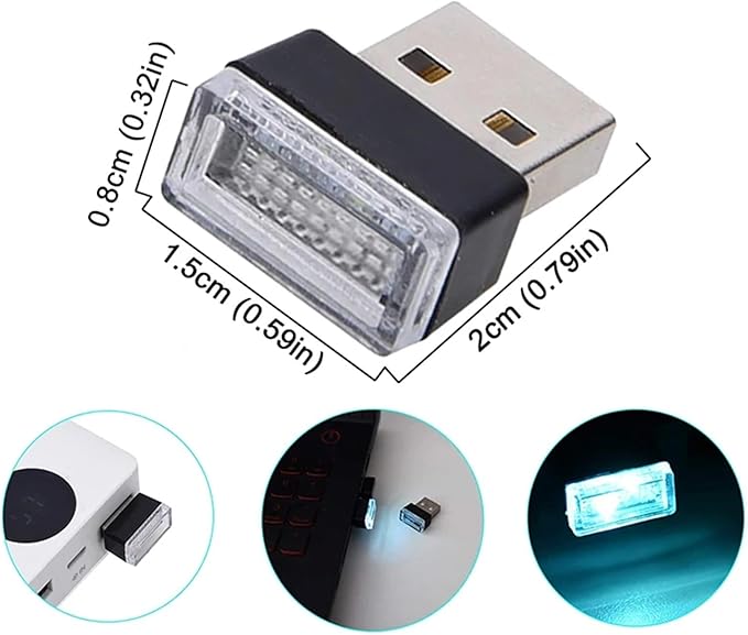 1/4/10 PCS USB LED Light Car Interior Styling Atmosphere Decorative Lamps Mini Universal Portable Ambient Lighting Kit Red Bule(4 PCS_White)