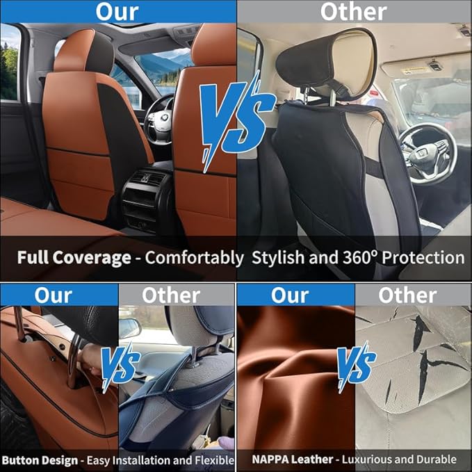 Car Seat Covers Full Set Custom Fit for Chevy Equinox 2005-2025 2026-Luxury Leather with Lumbar Support, Breathable, Waterproof, Anti-Slip, Durable, Easy to Install (BlackBrown,Full Set)
