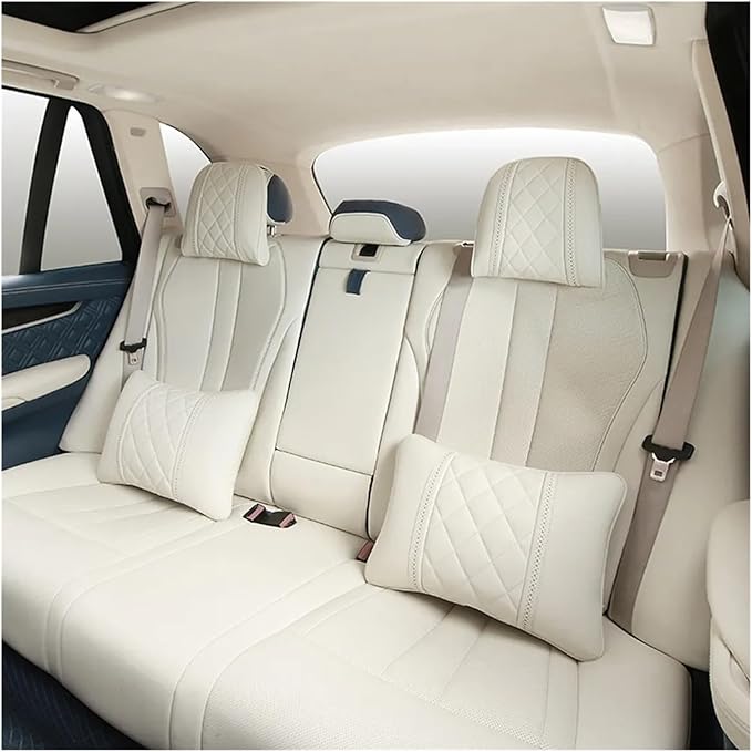 Car seat headrest Leather Car Fit for Seat Rest Cushion Headrest Car Neck Pillow Fit for BMW (Color : Beige brown-01)
