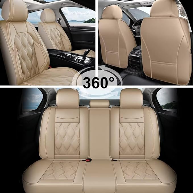 AOMSAZTO Car Seat Covers Full Set Fit for Hyundai Sonata 2007-2026 Waterproof Faux Leather Car Seat Cushions Automotive 5 Seat Covers Set（Beige）