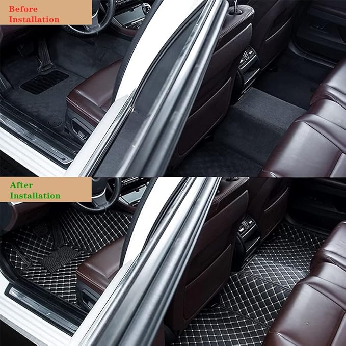 Custom Personalized Floor Mats for Cars - Luxury Full Coverage All Weather Mats, Anti-Slip Leather Mat Set, Fit for 99% of Cars, SUVs & Trucks (Black+Red bar, D-Diamond+Strip)