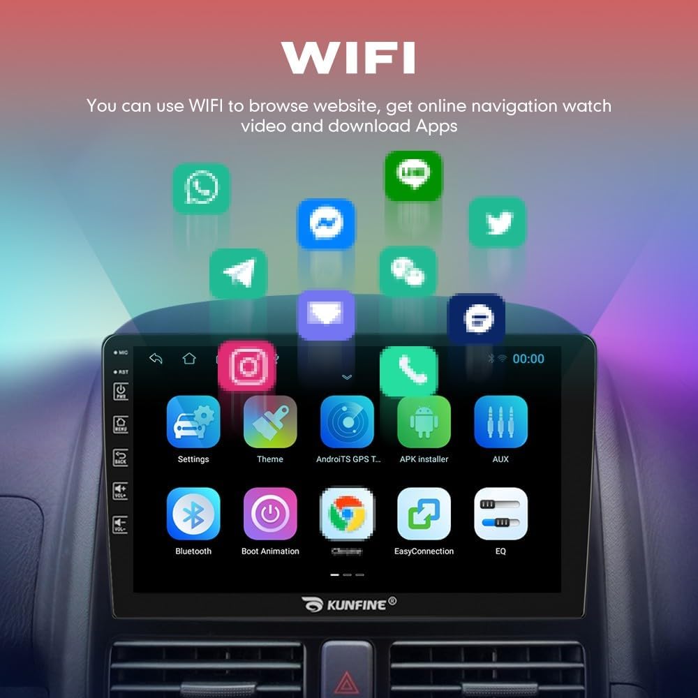 Kunfine Car CarPlay Android Auto Navigation Stereo GPS Radio Reverse Camera Display 9" IPS Touchscreen Headunit Tablet Pad Media Player For Peugeot 301 13-22 if Applicable Quad Core 2G+64G Gloss Black
