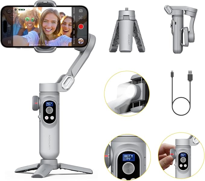 Gimbal Stabilizer for Smartphone, 3-Axis Portable iPhone Gimbal w/OLED Display