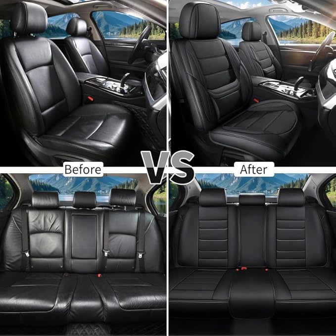 Car Seat Covers Custom Fit for Chevrolet/Chevy Captiva 2006-2018, Premium Faux Leather Waterproof Car Seat Protectors with Lumbar Support, Breathable Anti-Slip Easy to Install(Black,Full Set)
