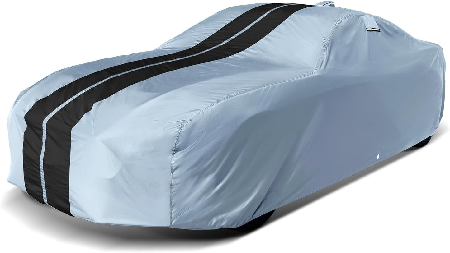 iCarCover Custom Car Cover for Pontiac Astre Wagon (1975-1977) Waterproof All-Weather Rain Snow UV Sun Protector Full Exterior Indoor Outdoor Car Cover (Stripe - Gray/Black)