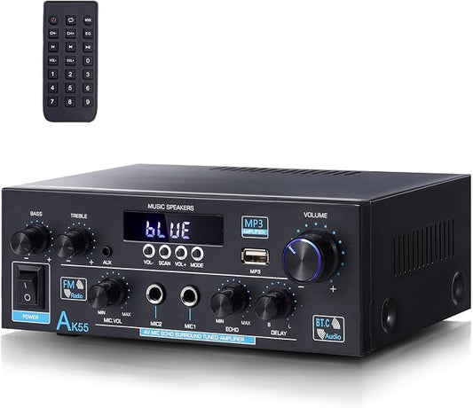 AK55 Bluetooth 5.0 Amplifier Home Audio, 2.0 Channel Max 450W Power Stereo