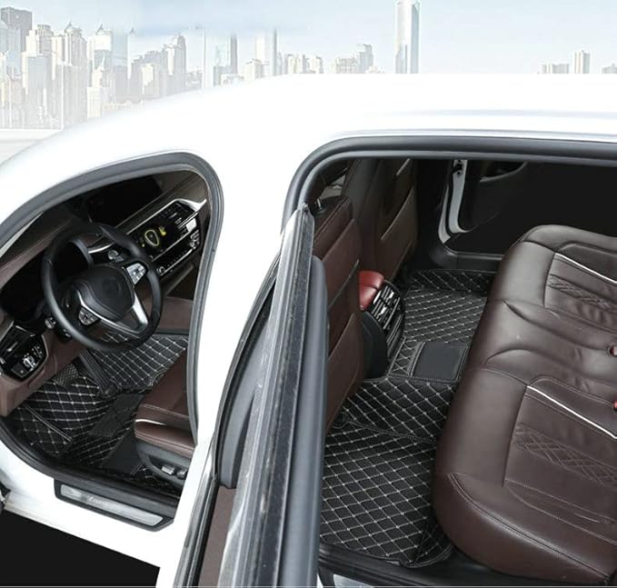 Custom Car Floor Mats Fit for 99% Sedan SUV Sports Car Full Coverage Pads Leather Floor Liners Mat Women Men (Black&Wine red)