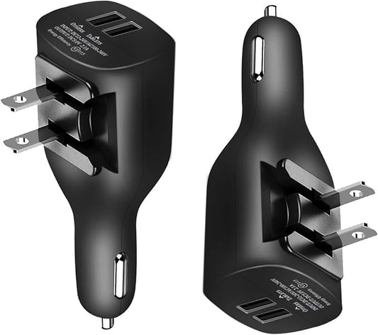 NDLBS 2Pack USB Car Charger, 2-in-1 Portable With Foldable Plug Wall Charger for iPhone X XR XS 7 8 Plus Note 8 9 Galaxy S8 S9 Plus LG Pixel