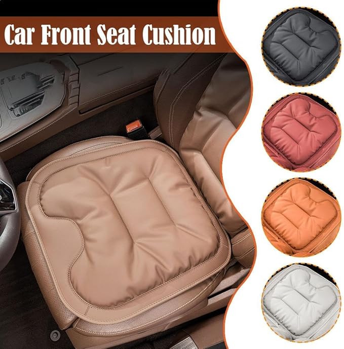 Skin-Friendly & Dirt-Repellent Leather Seat Cushions, 2026 Car Seat Cushion for Driving, 1.57" Thick Comfort Seat Protector, Universal Non-Slip Memory Foam Pad for Car (Brown, Front Seat Cushion)
