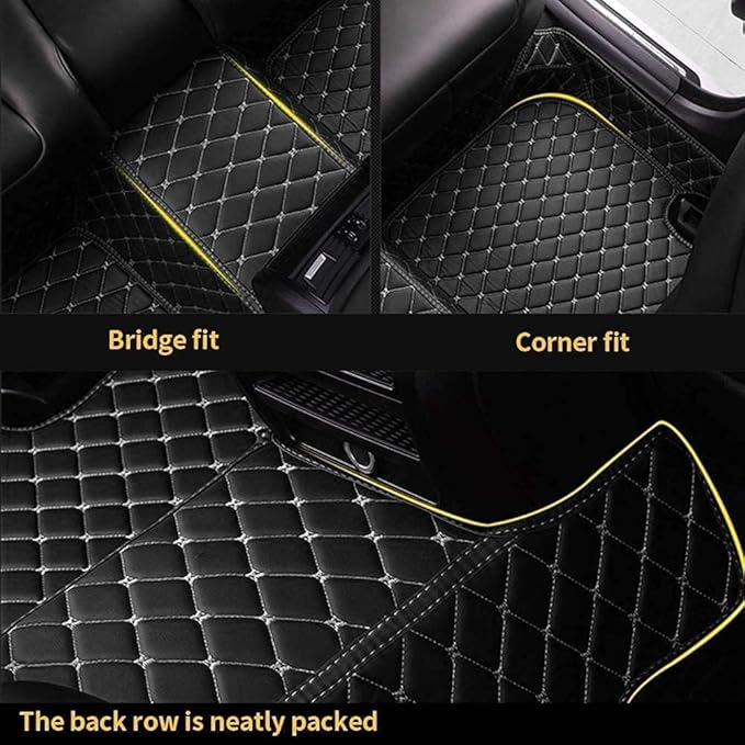 Custom Car Floor Mat Compatible with 97% Car Models Luxury Leather All Weather Waterproof Anti-Skid Full Coverage Car Mats (Gray with Black)