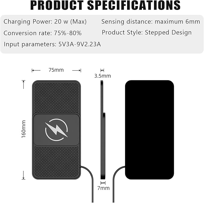 Wireless Car Phone Charger for Buick Encore Envision Enclave, Type C/USB 20W Fast Charging Pad, Non-Slip Charging Station for Travel Home Office Desk, Lightweight, USB