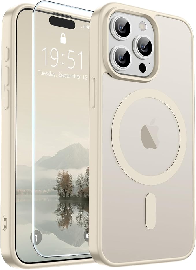 SUPFINE Magnetic for iPhone 15 Pro Max Case (Compatible with MagSafe) (Military Grade Drop Protection) Translucent Matte Shockproof with Anti-Fingerprint Phone Case,Antique White