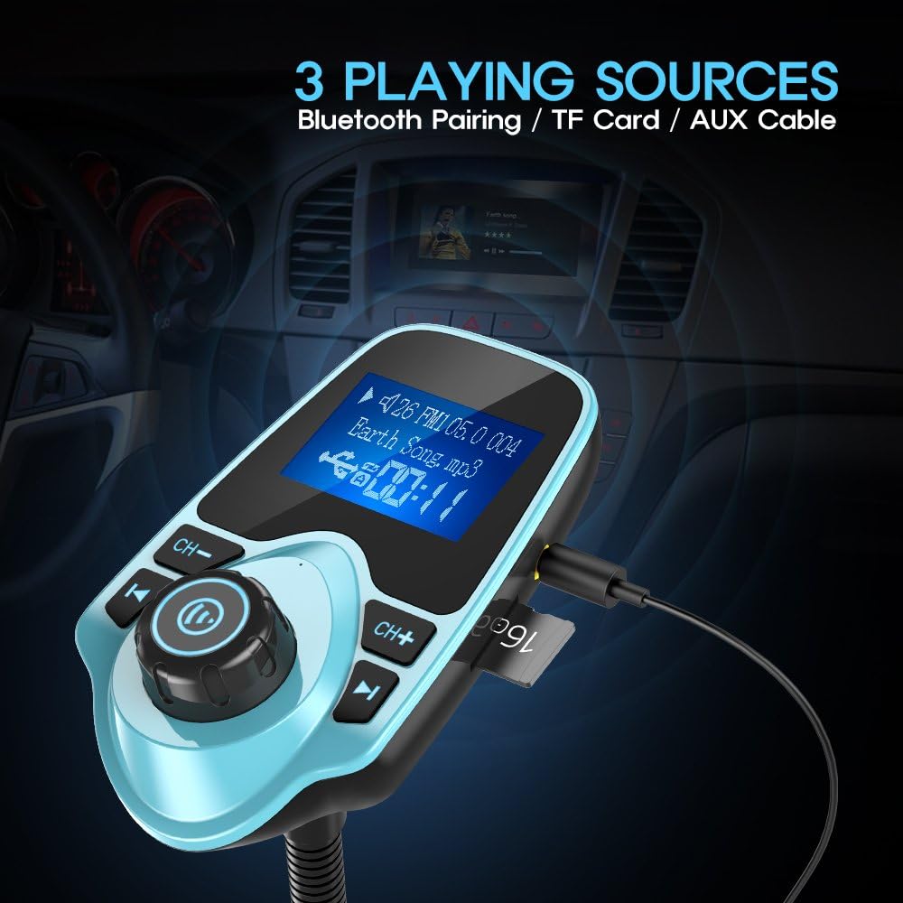 Nulaxy Bluetooth Car FM Transmitter Audio Adapter Receiver Wireless Hands-Free Car Kit W 1.44 Inch Display (F-Green)