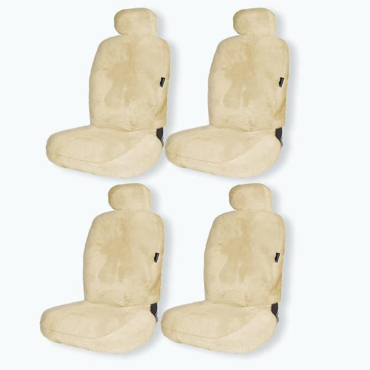 ZONETECH Sheepskin Seat Covers Fuzzy Car Seat Covers Tan Australian Merino Wool Fluffy Fur Auto Accessories All Season Protection for Your Seats Universal Fits Most Car SUV Airbag Compatible 4-Pack