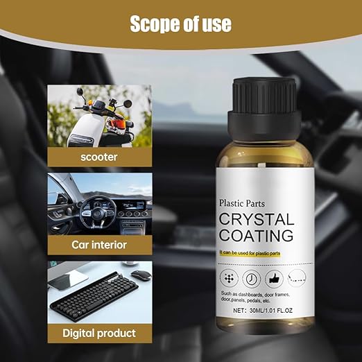 Crystal Coating for Car, 2026 New Plastic Parts Crystals Coating, Upgrade Plastics Parts Crystal Coating Plastic Restorer with Spong, Coatings Agent for Automotive Plastics (3Set)