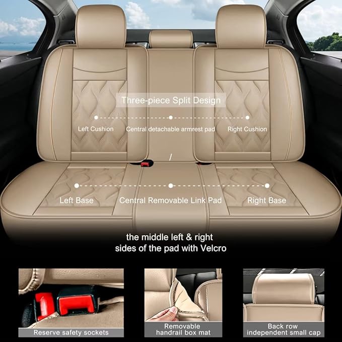 AOMSAZTO Car Seat Covers Full Set Fit for Cadillac SRX 2010-2016 Waterproof Faux Leather Car Seat Cushions Automotive 5 Seat Covers Set（Beige）