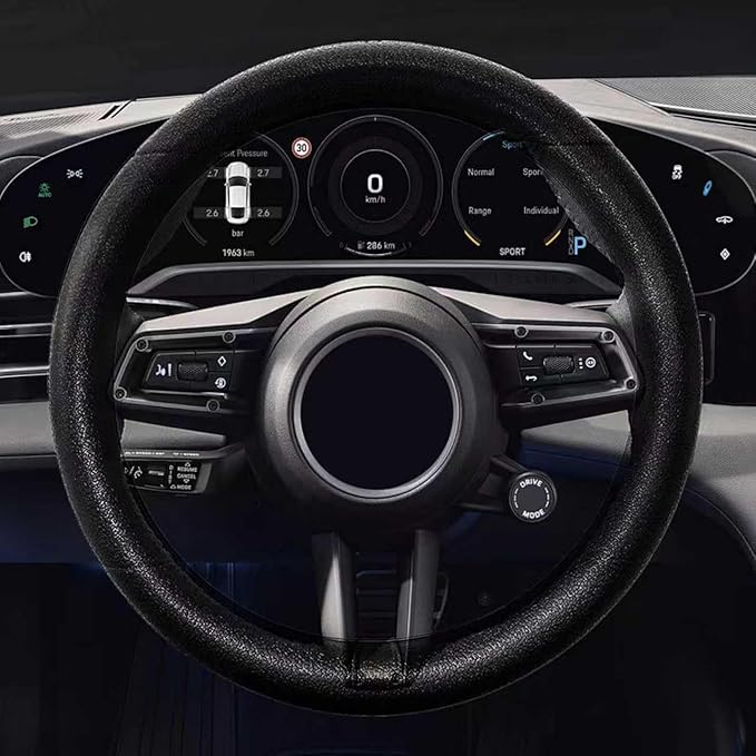 Car Steering Wheel Cover, Silicone Non-Slip Steering Wheel Protector, 13/14/15/16 inch Ultra Thin Steering Wheel Protective Covers for Women Men, Universal Vehicle Accessories (Black)