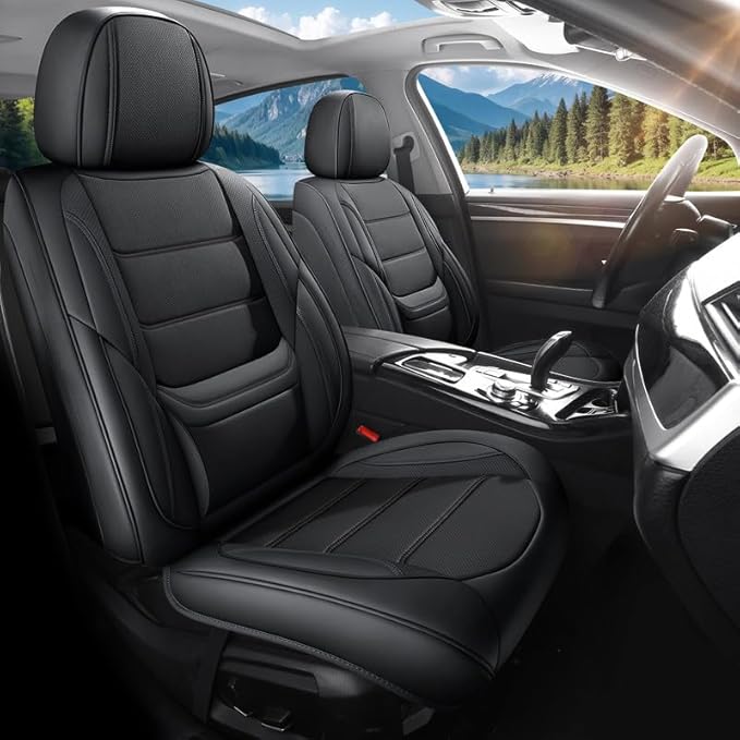 Car Seat Covers Full Set Custom Fit for Ford Fiesta 2011-2019 - Premium Leather with Lumbar Support, Breathable, Anti-Slip & Excellent Seating Experience (Black, Full Set)