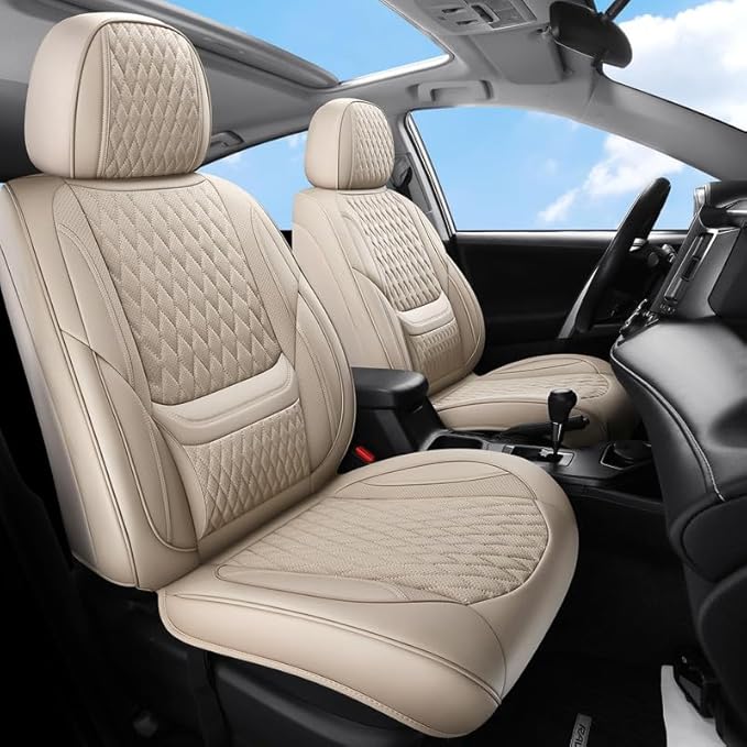 Front Seat Car Seat Covers Custom Fit for Chevrolet/Chevy Volt 2010-2019 - Premium Faux Leather with Lumbar Support | Breathable, Waterproof, Anti-Slip, Durable (Beige,Front Seat)