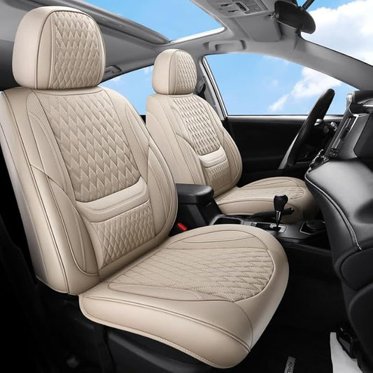 Front Seat Car Seat Covers Custom Fit for Saturn Ion 2003-2010 - Premium Faux Leather with Lumbar Support | Breathable, Waterproof, Anti-Slip, Durable (Beige,Front Seat)