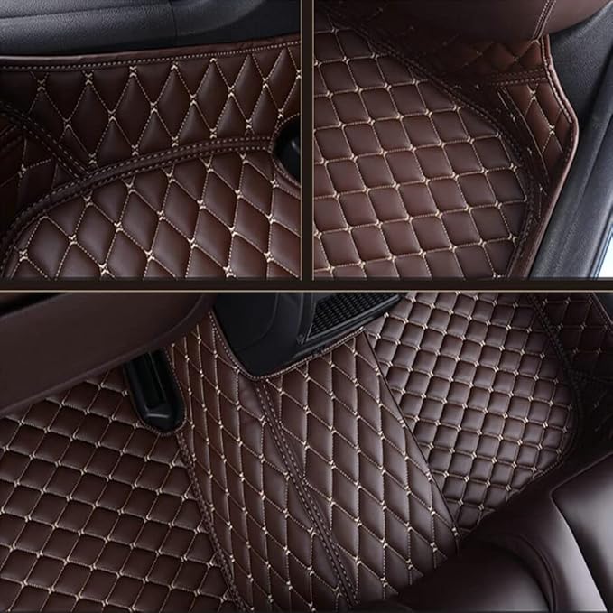 Customize Car Floor Mats for 99% Sedan SUV Sports Car All Weather Leather Full Coverage Waterproof Non-Slip Vehicle Lining Pads (Black Beige Stitching)