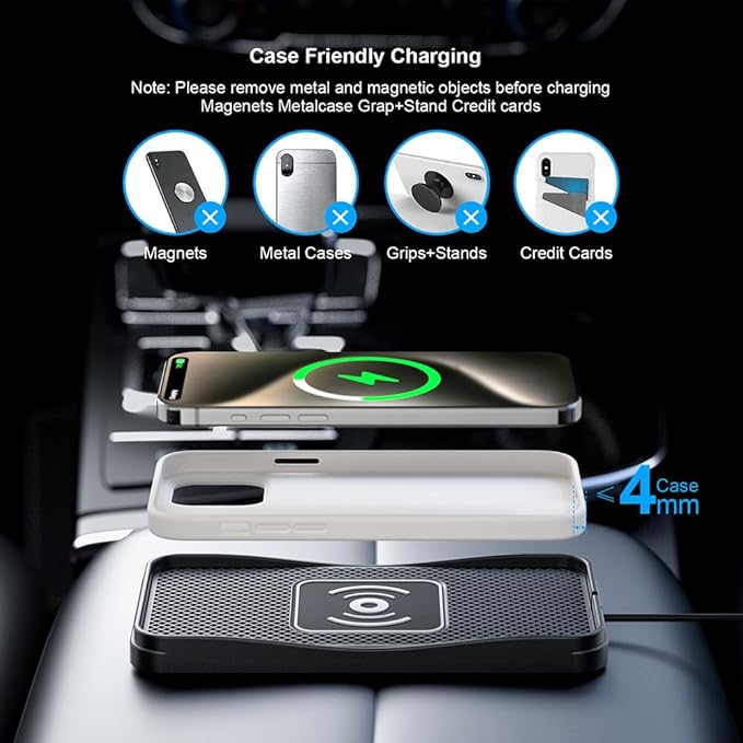Wireless Car Charger Pad for Toyota FJ Cruiser 2007-2014, Type-C/USB 20W Car Wireless Charger Non-Slip Phone Charging Pad Car Accessories,B 30cm Cable USB Plug