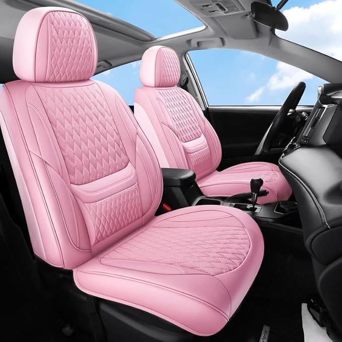 Car Seat Covers Full Set Custom Fit for Mercury Sable 1995-2009 - Premium Faux Leather with Lumbar Support | Breathable, Waterproof, Anti-Slip, Durable (Pink,Full Set)