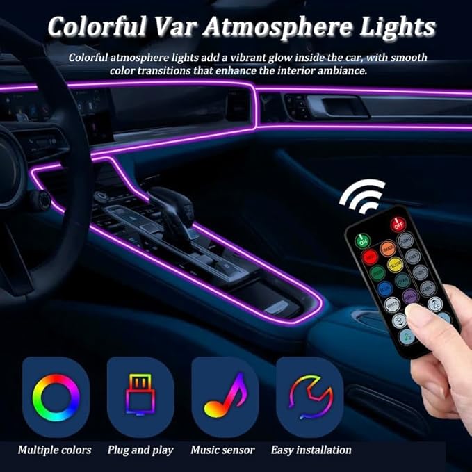 Car LED Lights Interior for Cadillac XT5 2017–2025, 6 in 1 Ambient Lighting Kit with Remote Control, Car USB LED Strip Lights with Sync to Music, for Cars Trucks SUVs, 8m