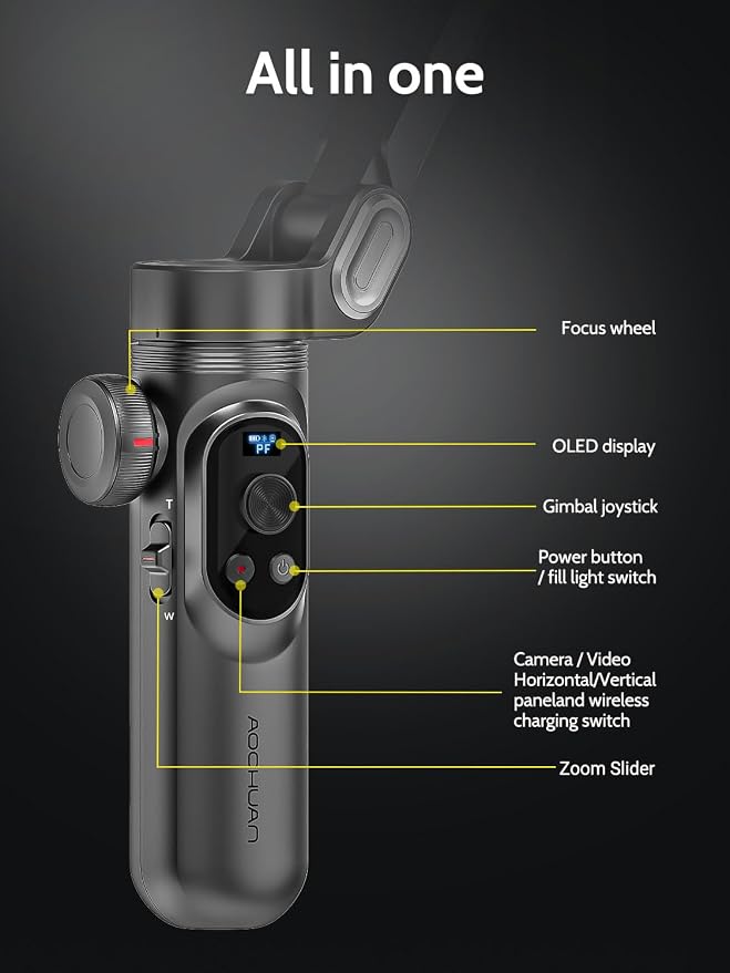 3-Axis Gimbal Stabilizer for Smartphone w/RGB Magnetic Fill Light Phone Gimbal