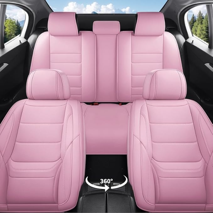 Car Seat Covers Full Set Custom Fit for Chevy Malibu 2000-2025 2026 - Premium Leather with Lumbar Support, Breathable, Anti-Slip & Excellent Seating Experience (Pink, Full Set)