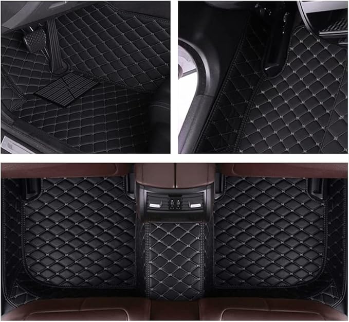 MELKEN Custom Fit Leather Car Floor Mats for 95% of Cars Full Coverage Floor Liners Car Mats (Black & Wine Red)