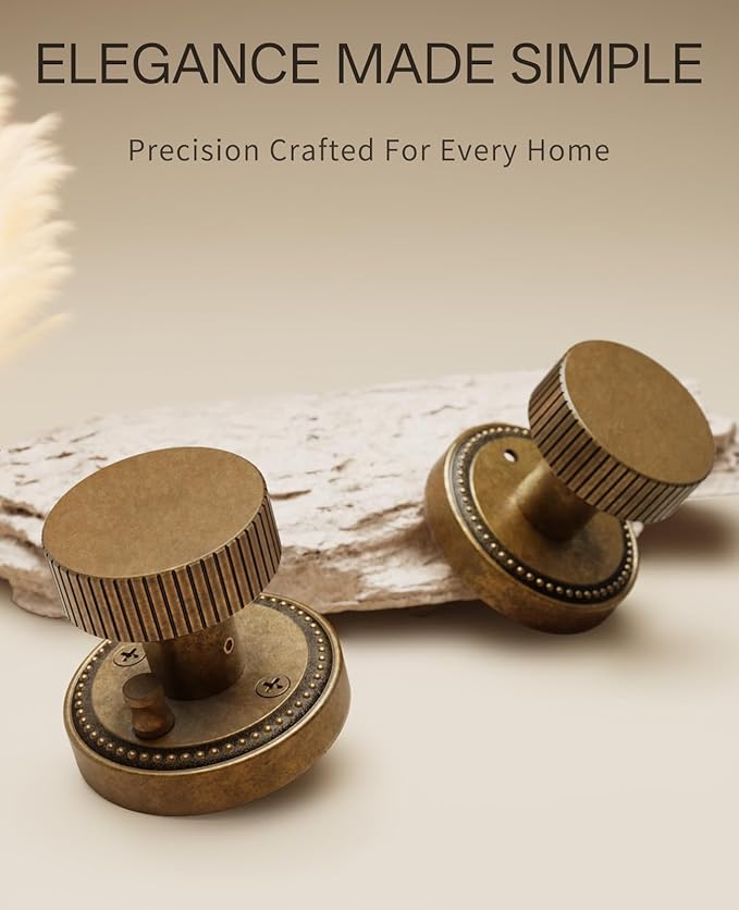 Asidrama 1 Pack Antique Brass Privacy Door Knobs with Lock, Vintage Door Handles with Antique Brass Door Knobs Interior for Bedroom or Bathroom, Heavy Duty Door Lever for Left Right Sided Doors
