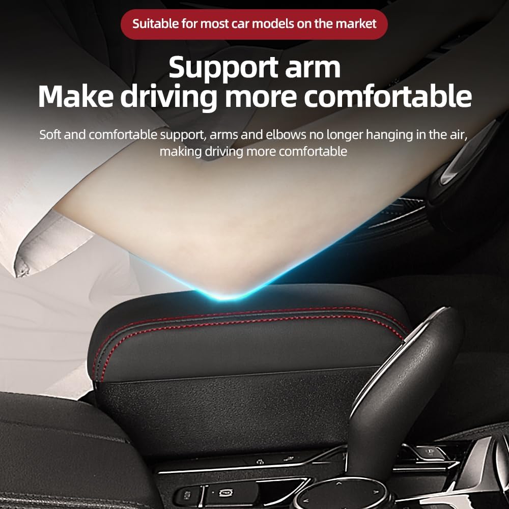 JEYODA Car Armrest Box with Cup Holder Car Central Liftable Armres Storage Organizer Box Arm Rest，Car Seat Gap Filler Organizer (Black red line)