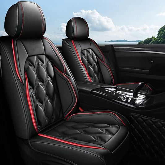 AOMSAZTO Front Seat Covers Fit for Rogue Sport 2017-2022 Waterproof Faux Leather Car Seat Cover Compatible with Airbag(2PCS Front, Black&Redline)