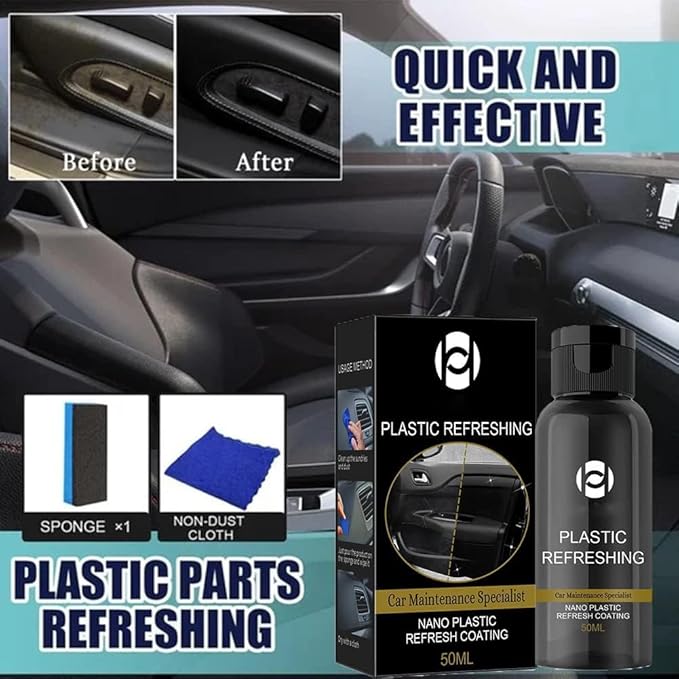 RJDJ Plastic Restorer for Cars, Trim & Exterior – Plastic Revitalizing Coating Agent, Restores Faded Plastic, UV Protection, Car Shine Refurbishing Solution (50ml-3pcs)