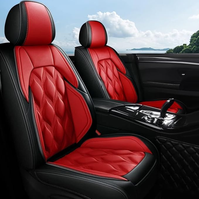 AOMSAZTO Car Seat Covers Full Set Fit for Chevy/Chevrolet Malibu 2009-2026 Waterproof Faux Leather Car Seat Cushions Automotive 5 Seat Covers Set（Black&Red）