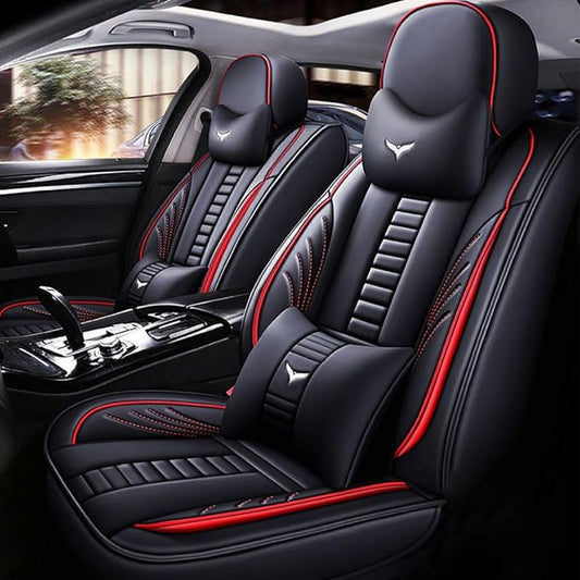 for Chevy Equinox Seat Covers 2005-2026, Full Coverage Customized Car Seat Covers, Premium Leather Waterproof Stain-Resistant Easy to Install (Luxury 5 Seats, Black&Red)