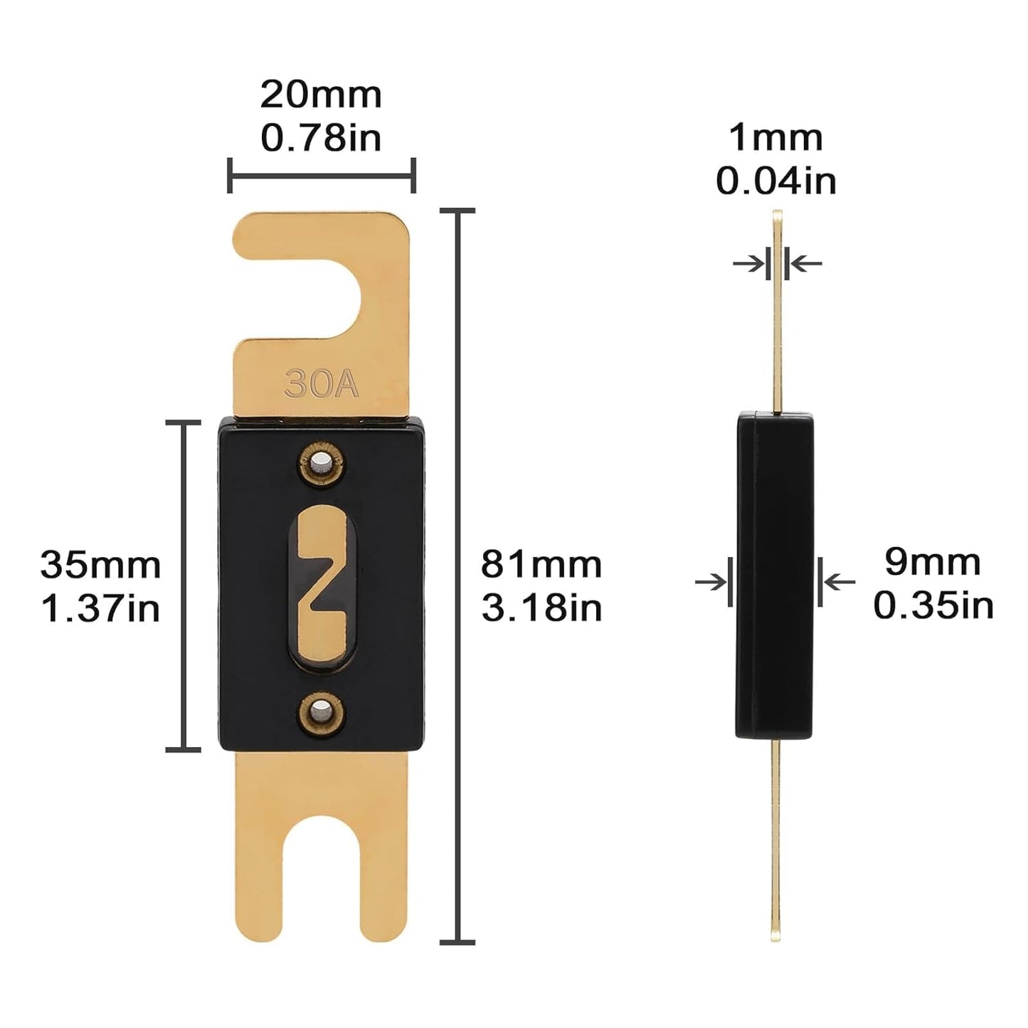 30A ANL Fuse 30 Amp Inline Blade Fuses 32V for Car Audio Inverter Automotive Stereo (Pack of 3 pcs)