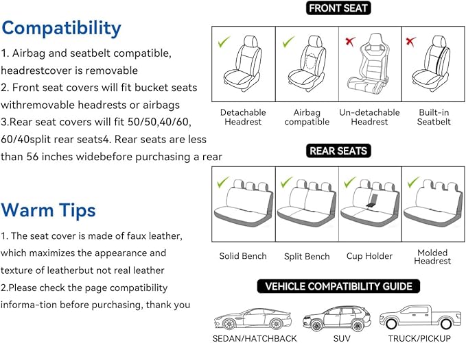 Car Seat Covers, Premium Leather Car Seat Covers, Waterproof and Breathable Seat Covers, Universal Car Seat Protector Fit for Cars, Trucks, SUVs, Pick-ups (Beige, FullSet)