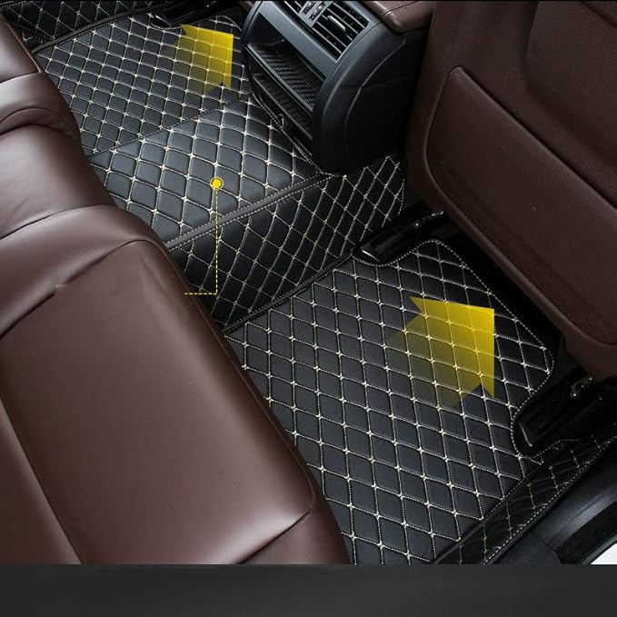 Custom Car Floor Mats Fit for 99% Sedan SUV Sports Car Full Coverage Pads Leather Floor Liners Mat Women Men (Black&Light Brown)