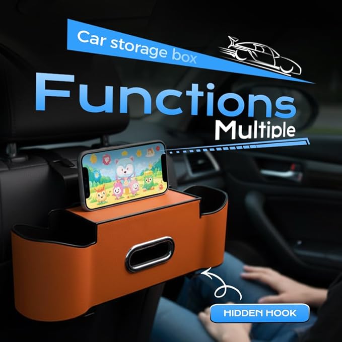 3-in-1 Car Backseat Organizer, 2026 New Multifunctional Back Seat Car Organizer with Cup Holder, Tissue Box, Trash Bin & Hooks for Hold Phones, Snacks, Drinks, Handbags (1, Black)